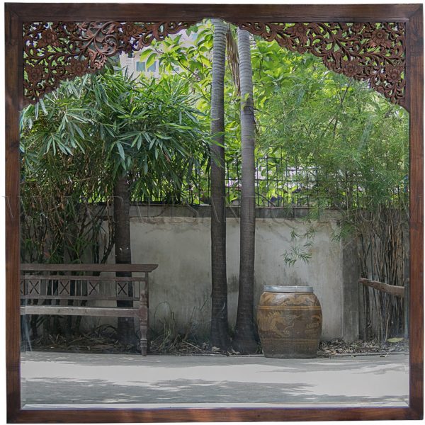 Custom Reclaimed Teak Mirror with Thai Teak Antique Carvings