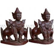 Rare Pair of Burmese Lacquered Teak Manussiha (Double-Bodied Sphinx)