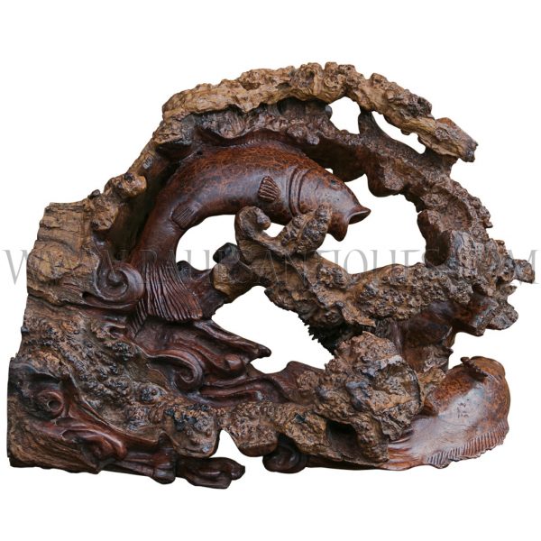 Artisan-carved Burl Wood Fish Sculpture from Burma