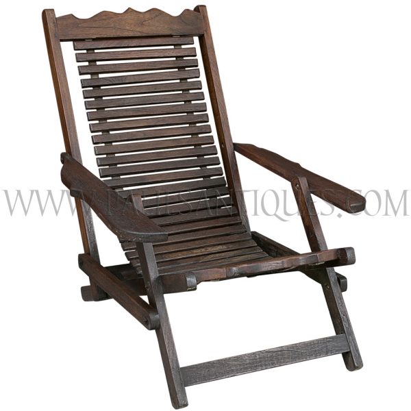 Thai Teak Reclining Slated Folding Lounge Chair