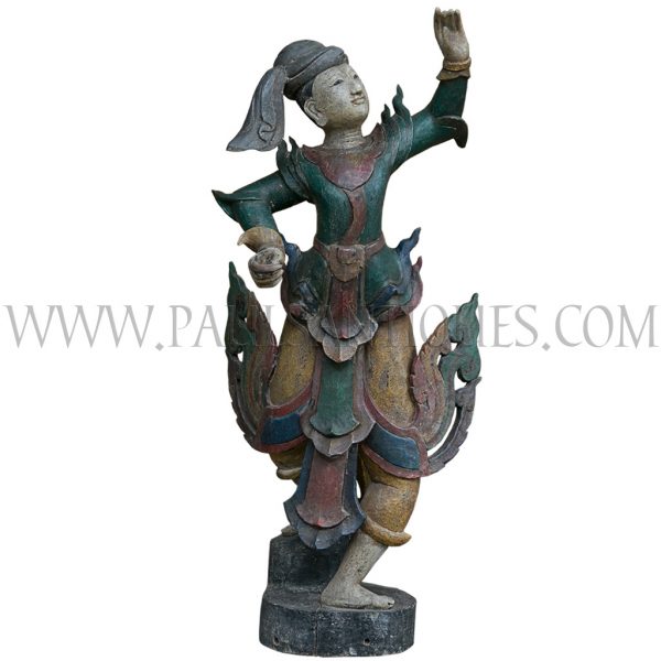 Burmese Painted Teak Carving of Court Dancer