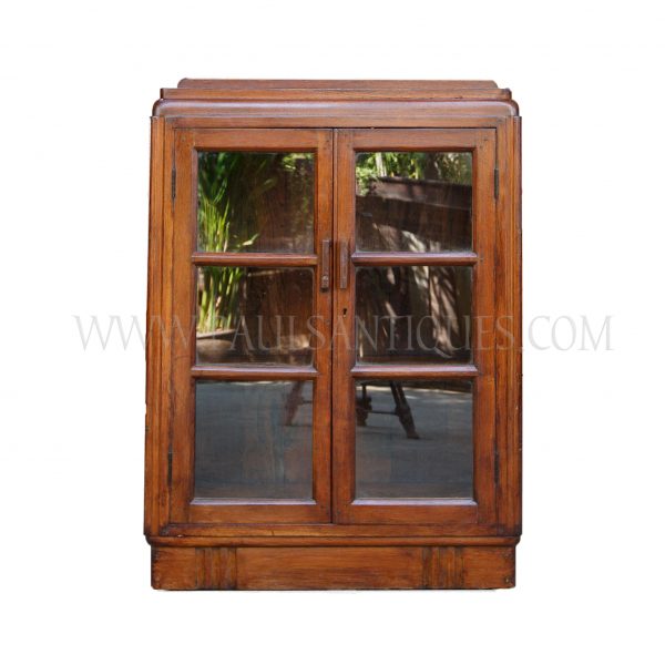 Rare Burmese British Colonial Teak Art-Deco Book Cabinet
