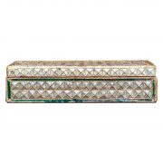 Burmese (Mandalay) Red Lacquered Hardwood Scripture Box Inlaid with Mosaic Mirrored and Tri-colored Cut Glass, c. 1970