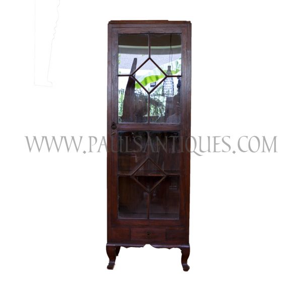Burmese Tall Teak and Glass Display Cabinet with Lighting
