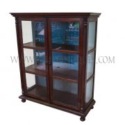 Burmese Colonial Teak and Glass Display Cabinet with Blue Wash Back