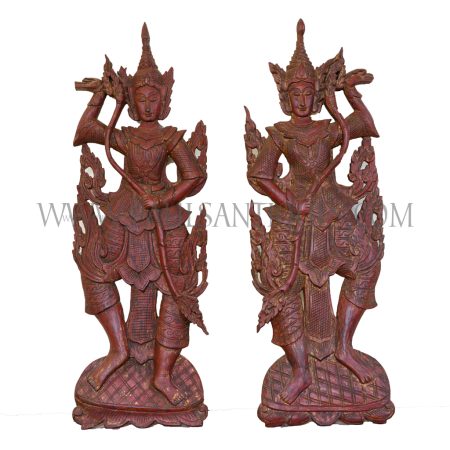 Pair of Lanna Thai Teak Carved Wall Hangings of Royal Court Dancers