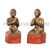 Pair of Burmese Gilded Teak Arahat Praying Disciples of Buddha