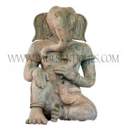 Rare Thai Green Earthenware Terra Cotta Ganesha Statue in Avalokiteshvara (Relaxed Posture)