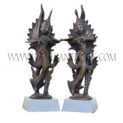 Pair of Thai Bronze Kinaree and Kinnon Statues on Wooden Bases