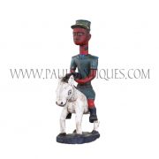 Côte d’Ivoire African Wooden Red Face Soldier Colon Statue on Horse Holding Gun