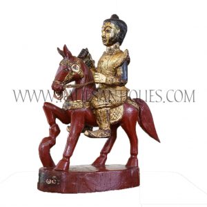 Burmese Gilded Lacquered Teak Carving of Nat Riding on Horse