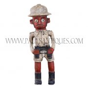 Côte d’Ivoire African Wooden Red Face Male Colon Statue in Safari Gear with Binoculars